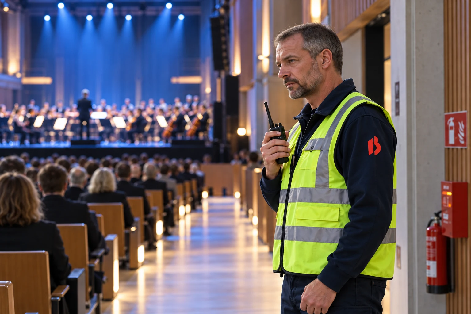 Brandsicherheitswache beobachtet eine Veranstaltung im Konzertsaal